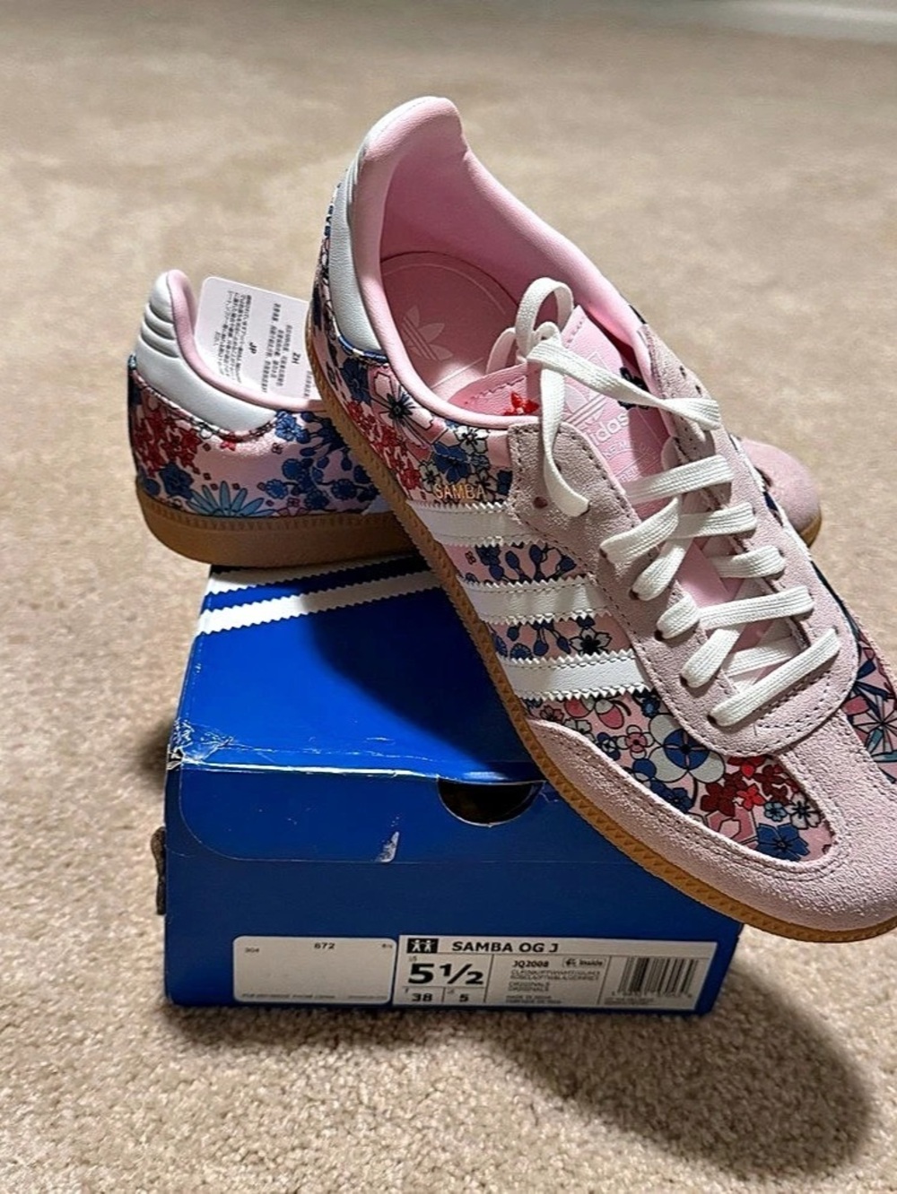 adidas Liberty London x adidas Samba OG Pink Floral Y 5.5/W 6.5 - Picture 2 of 5